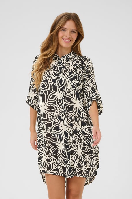 Langarm - Hemd Loose fit Black / Light Beige Flower - Image 3