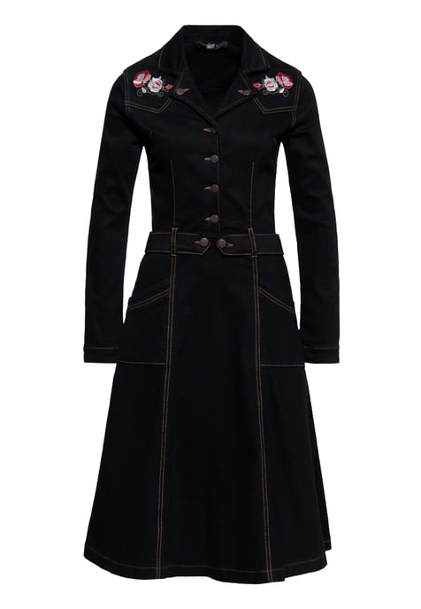 Queen Kerosin Damen Denim Swing Kleid schwarz - Image 1