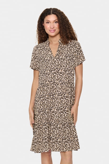 Kleid Lockere Passform Creme Leopard Strokes animal - Image 2