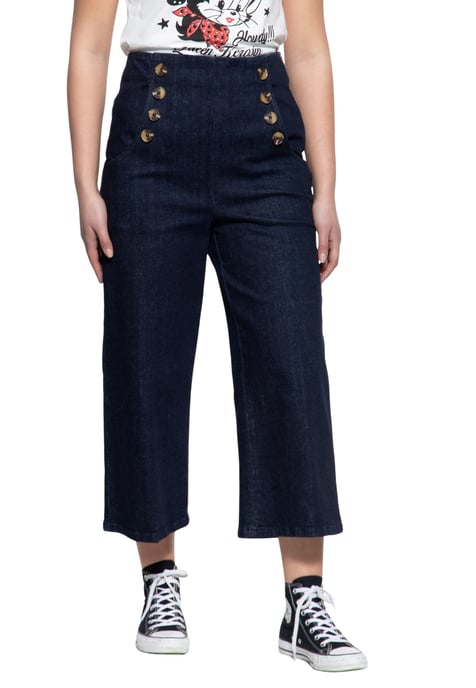 Queen Kerosin Damen Capri Jeans dunkelblau - Image 1