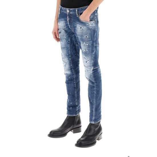 Dsquared2 Tidy Biker Jean Paint Splash verstärkte zerrissene blaue Jeans - Image 3