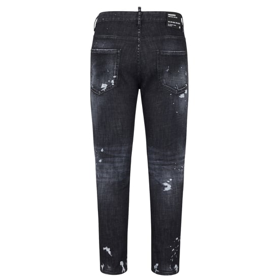 Dsquared2 Skater Jean Ripped Thighs Paint Splatter Black Wash Jeans - Image 2