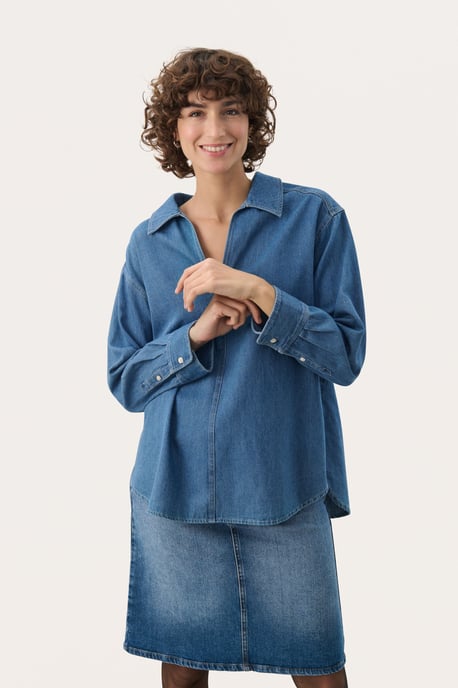 Langarm - Hemd Oversize fit Medium Blue Denim - Image 2