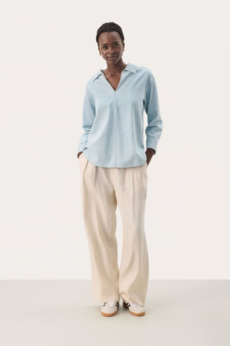 Langarm - Hemd Oversize fit Whiteish Blue denim - Image 1