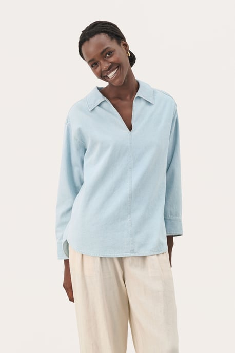 Langarm - Hemd Oversize fit Whiteish Blue denim - Image 2