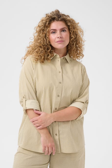 Langarm - Hemd Loose fit Chincilla / White stripe beige - Image 3