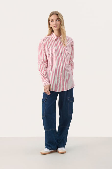 Langarm - Hemd Oversize fit Mars Red Stripe white red - Image 1