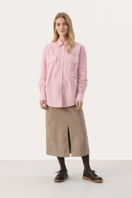 Langarm - Hemd Oversize fit Mars Red Stripe white red - Image 2