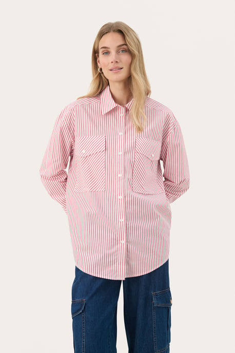 Langarm - Hemd Oversize fit Mars Red Stripe white red - Image 3