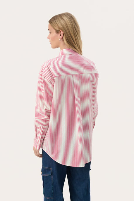 Langarm - Hemd Oversize fit Mars Red Stripe white red - Image 4