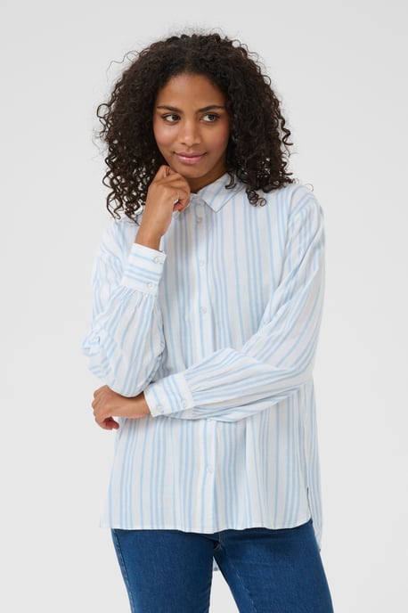 Langarm - Hemd Loose fit Chalk/Soft Chambray Stripe white blue - Image 5