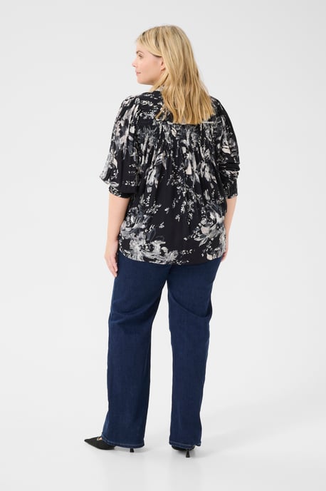 Langarm - Hemd Regular fit Black/White Painted Flower - Image 2