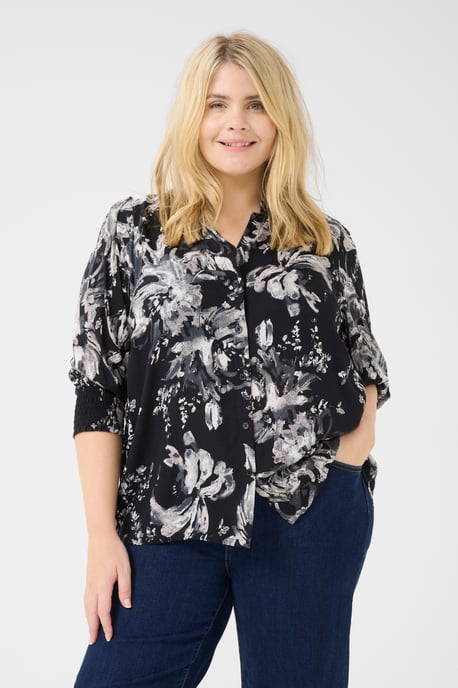 Langarm - Hemd Regular fit Black/White Painted Flower - Image 3