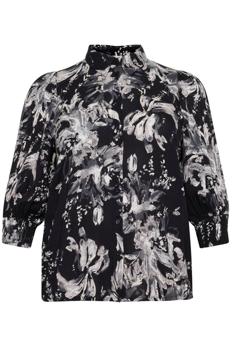 Langarm - Hemd Regular fit Black/White Painted Flower - Image 4