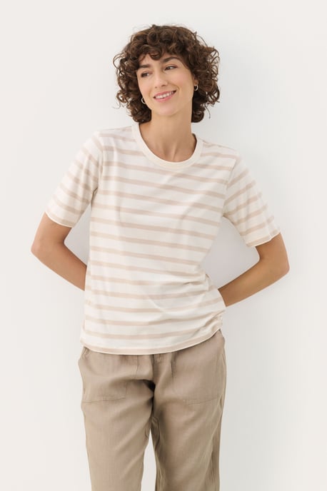 T-shirt Gerade Passform French Oak and White Stripe beige - Image 2