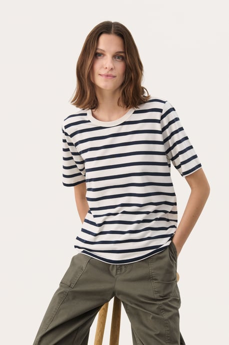 T-shirt Gerade Passform Navy and White Stripe - Image 2