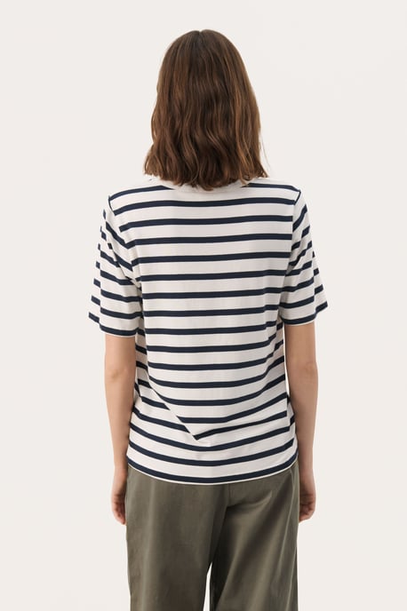 T-shirt Gerade Passform Navy and White Stripe - Image 3