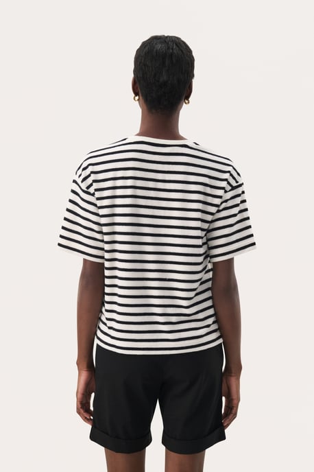 T-shirt Lockere Passform Black and Eggnog Stripe black white - Image 3