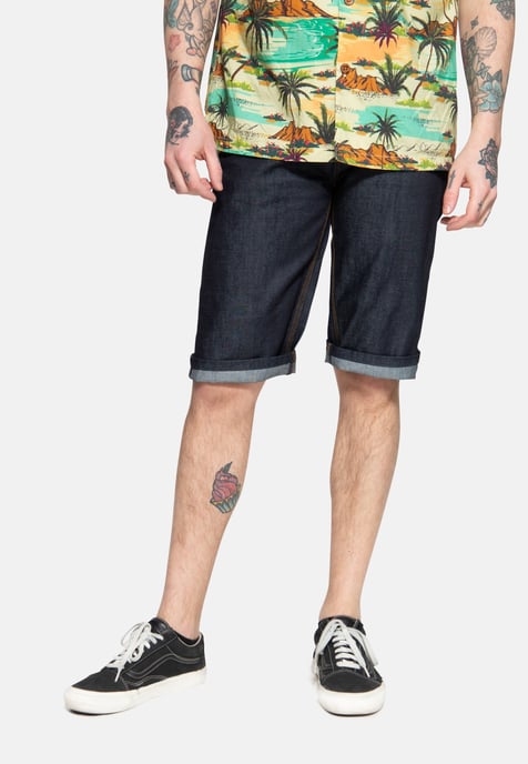 King Kerosin Herren Denim Shorts mit Pintstripe Stitching 50s Workwear dunkelblau - Image 5
