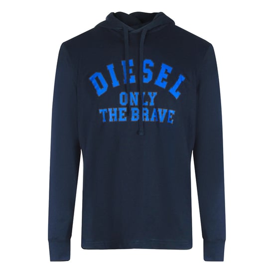Diesel – T-Shirt mit Kapuze und Logo „Only The Brave“ in Marineblau - Image 1