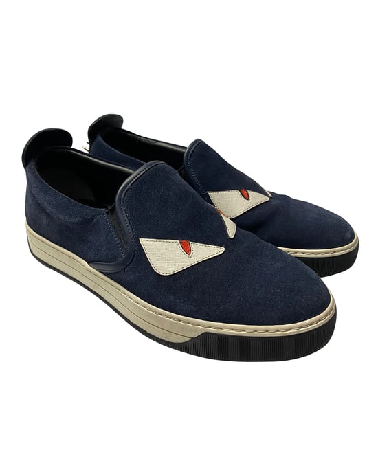 Fendi Monster 3D Eyes Slip-On Sneakers aus marineblauem Wildleder - Image 1