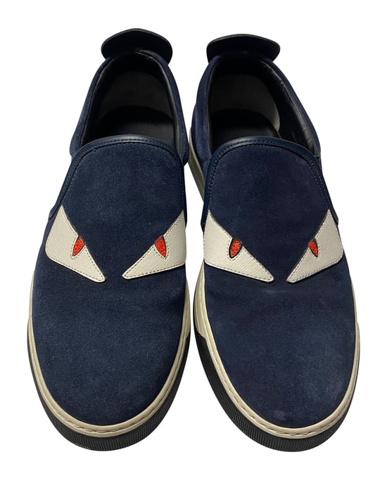Fendi Monster 3D Eyes Slip-On Sneakers aus marineblauem Wildleder - Image 4