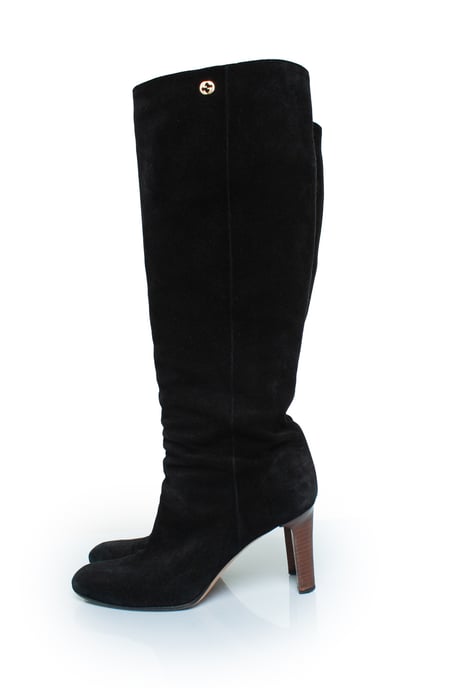 Schwarze Wildleder-Kniestiefel mit GG-Logo - Image 2