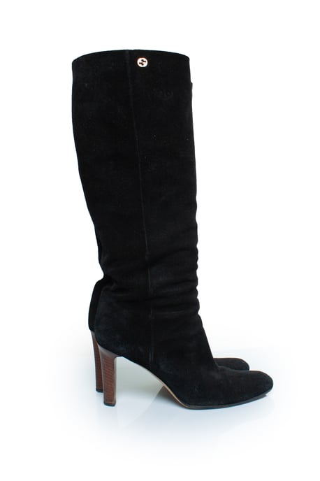 Schwarze Wildleder-Kniestiefel mit GG-Logo - Image 4