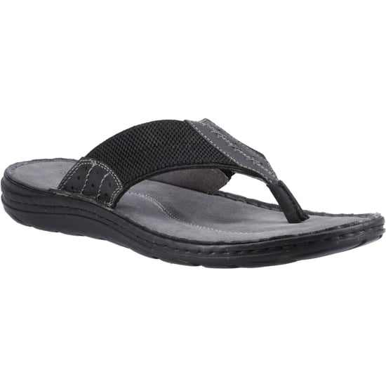 Hush Puppies Alan Toepost Leder Herren Schwarz Flip-Flops - Image 1