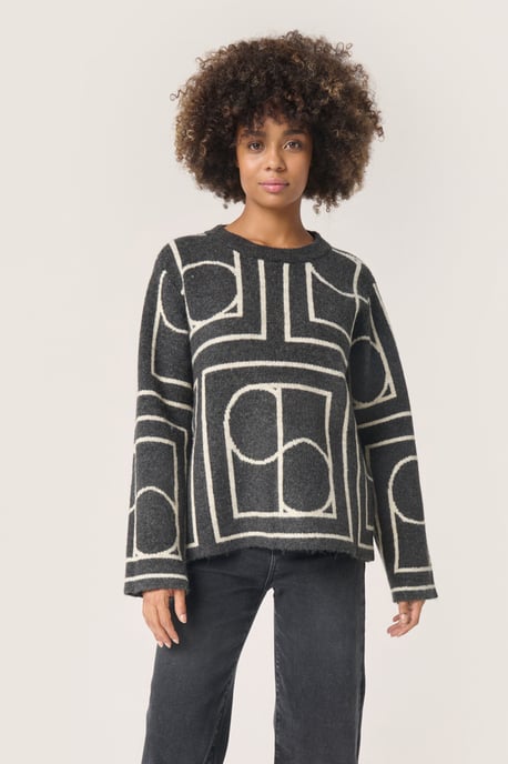 Strickpullover Gerade Passform black offwhite - Image 2