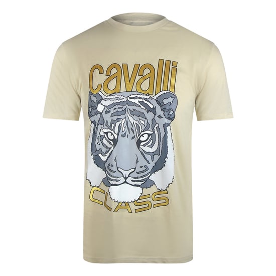 Cavalli Class - T-shirt In Beige Und Sand Mit Kräftiger Tiger-grafik - Image 1