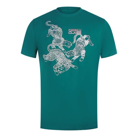 Cavalli Class - Grünes T-shirt Mit Paisley-leoparden-logo - Image 1