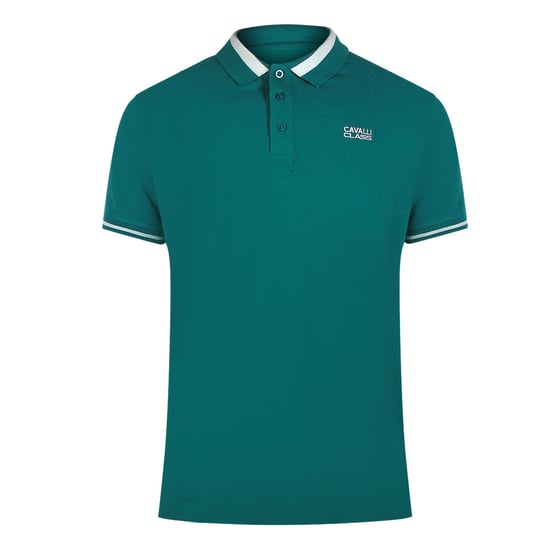 Cavalli Class - Grünes Poloshirt Mit Auffälligem Streifenkragen - Image 1