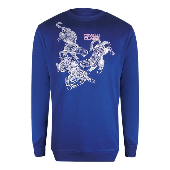 Cavalli Class Paisley Leopards Iris Blau Rundhals Sweatshirt - Image 1