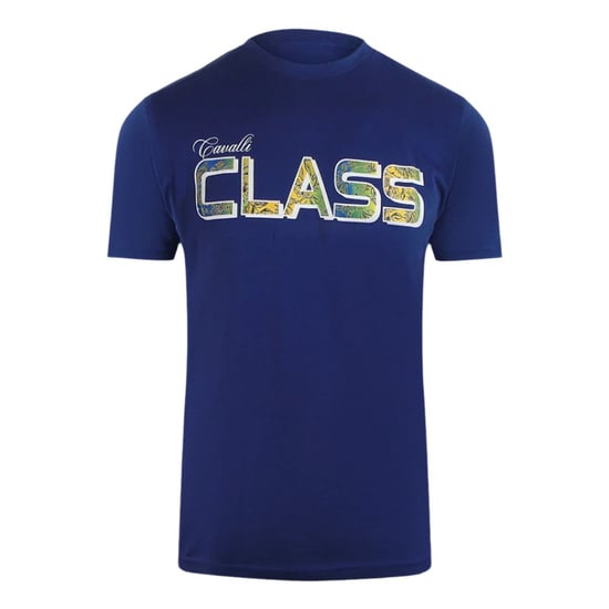 Cavalli Class - T-shirt In Blau Mit Leuchtendem Blumenlogo - Image 1