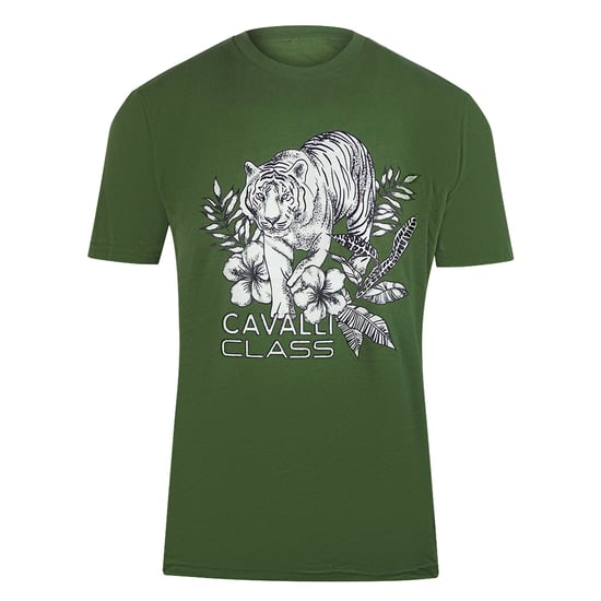 Cavalli Class - T-shirt Mit Tiger-blumenlogo In Militärgrün - Image 1