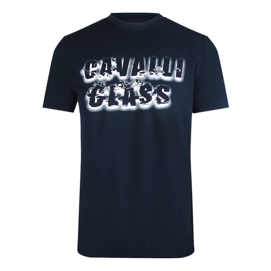 Cavalli Class - T-shirt In Marineblau Mit Auffälligem Logo In Rauchoptik - Image 1