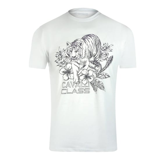 Cavalli Class - Weißes T-shirt Mit Tiger-blumenlogo - Image 1