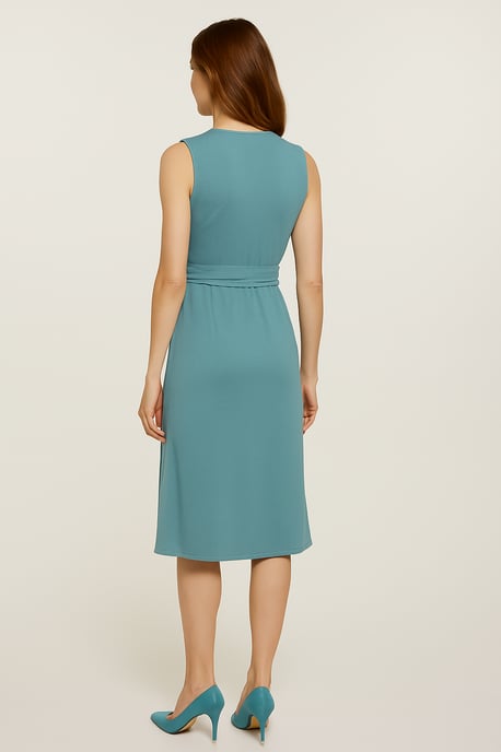 Staubgrünes ärmelloses Wickelkleid mit V-Ausschnitt – weicher Viskose-Jersey - Image 4