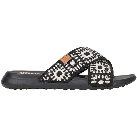 HEYDUDE Christi Slide Cottage Crochet Baumwoll-Damensandalen In Schwarz/Weiß - Image 6
