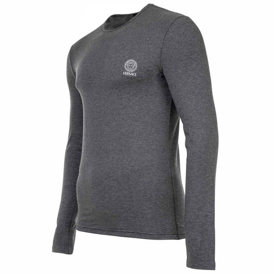 Versace T-Shirt Long Sleeves Round Neck Jersey Topeka Bi-Stretch Cotton Organic New Logo Longsleeve - Image 3