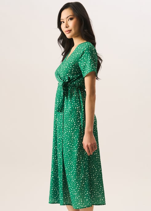 Grünes Wickel-Midikleid mit Tiermuster - Image 3
