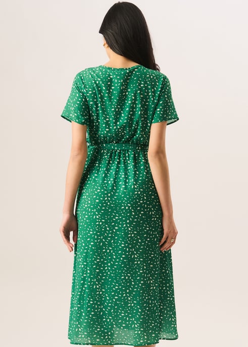 Grünes Wickel-Midikleid mit Tiermuster - Image 4