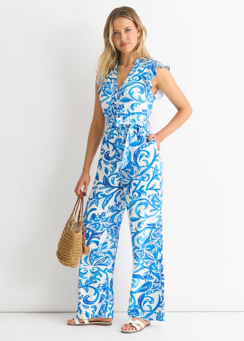 Blauer Jumpsuit mit Rüschen an den Ärmeln - Image 3