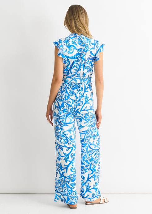 Blauer Jumpsuit mit Rüschen an den Ärmeln - Image 4