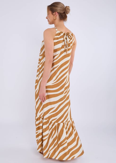 Braunes Maxikleid mit Zebradruck und Neckholder - Image 4