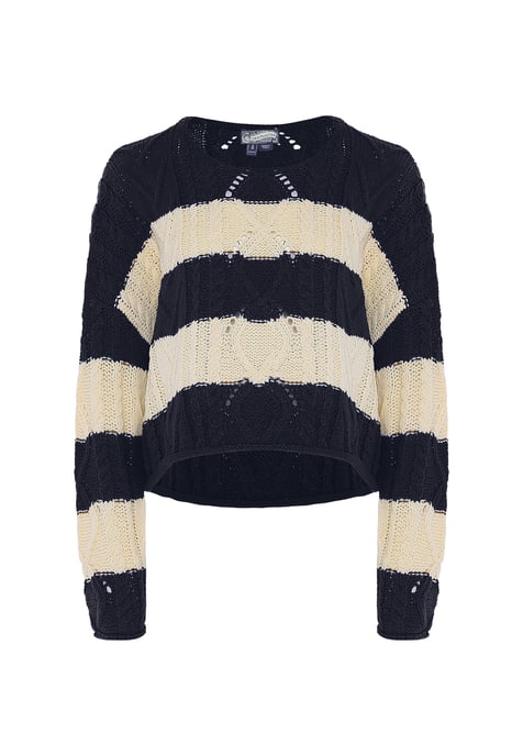 Dreimaster Pullover mit Streifen Damen Wollweiß/Marine - Image 1