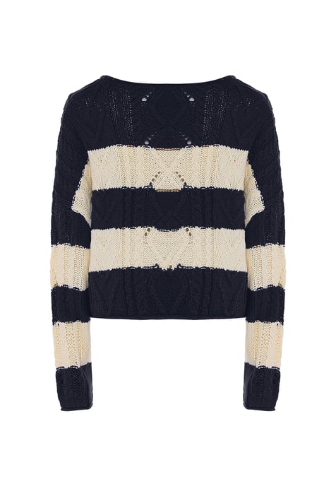 Dreimaster Pullover mit Streifen Damen Wollweiß/Marine - Image 2