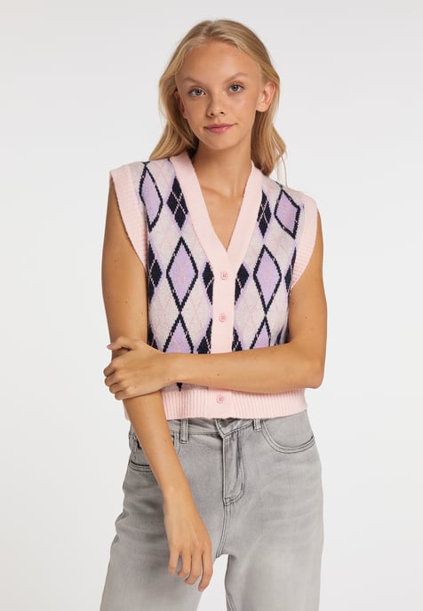 Mymo Strickweste Damen Rosa Mehrfarbig - Image 3