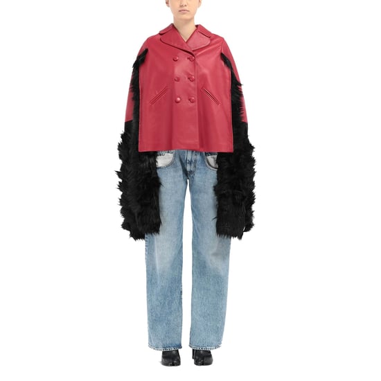 Maison Margiela – Cape-Jacke aus Leder mit Kunstpelzbesatz - Image 2